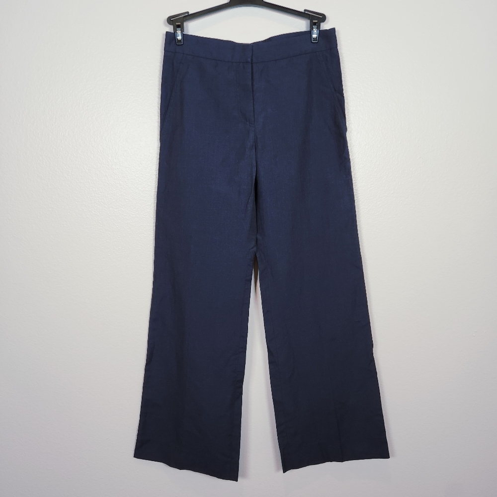 BRUNELLO CUCINELLI Navy Linen Wide Leg Trousers Size US 4 Quiet Luxury